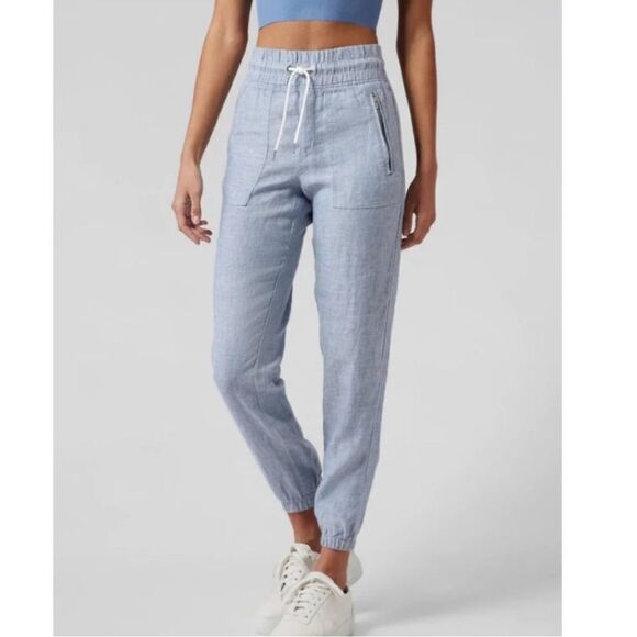 Athleta Cabo linen jogger women’s 8 blue gray pants vacation capsule resort - Picture 1 of 6